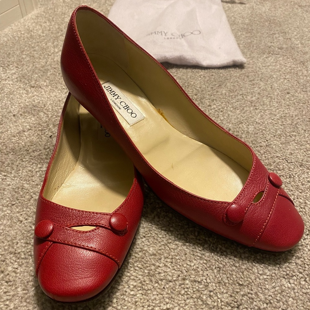 Jimmy Choo Ballet Leather Upper Flats with Kitten Heel